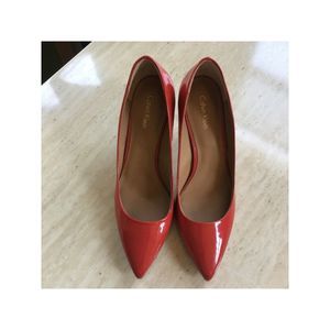 CALVIN KLEIN Womens Red Heel Plate Gayle Pointy Toe Stiletto Slip On Pumps 8.5